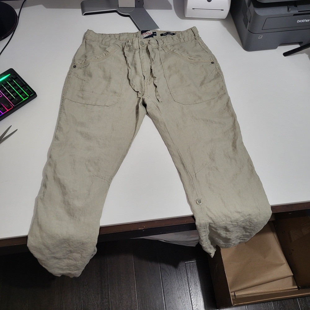 Point Zero Linen Pants Men 38 Beige Lightweight Drawstring Summer